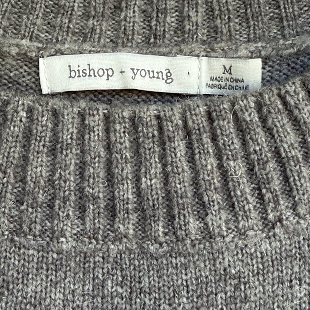 Anthropologie Bishop + Young Gray Crew Neck Sweater With Lace-Up Accents Medium - Picture 2 of 11